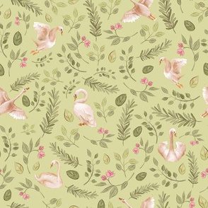floral swan pale green SMALL