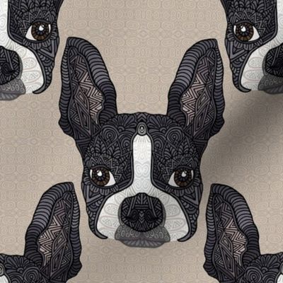 BOSTON TERRIER HEAD PATTERN 8 BEIGE