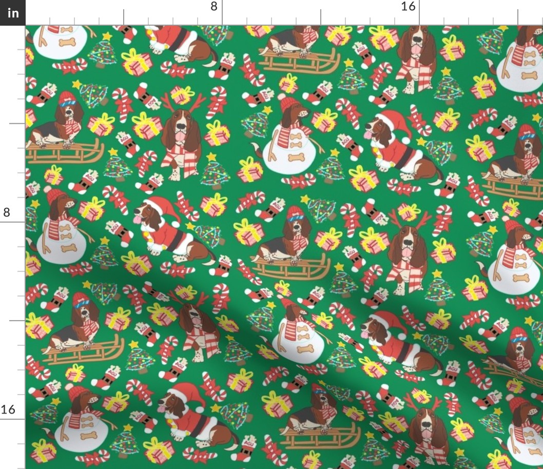 Basset Hound Christmas Green