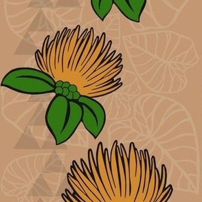 Oramge Ohi’a Lehua Mauna Kalo on warm beige