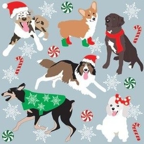 Holiday Dogs Christmas poodle collie corgi shepherd doberman dog fabric
