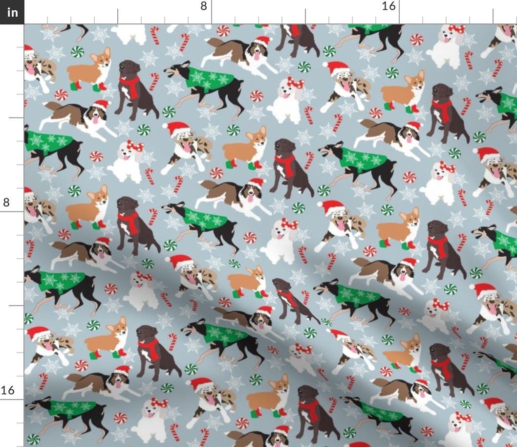 Holiday Dogs Christmas poodle collie corgi shepherd doberman dog fabric