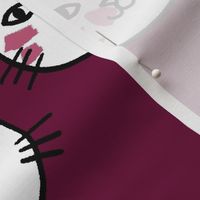 cat heads on burgundy (large)