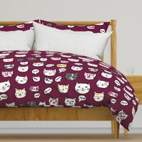 cat heads on burgundy (large)