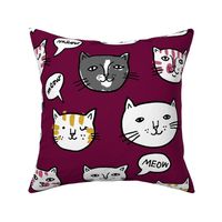 cat heads on burgundy (large)