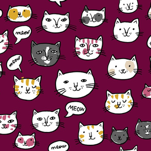 cat heads on burgundy (large)