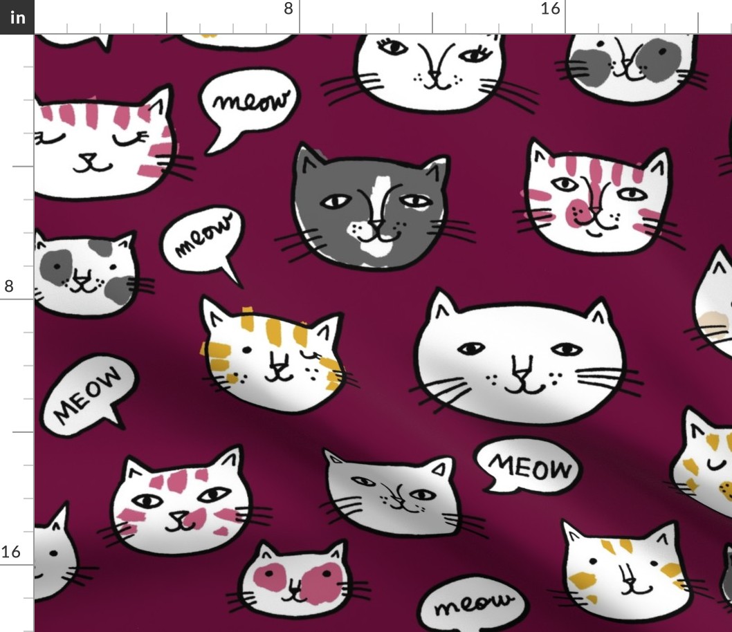 cat heads on burgundy (large)