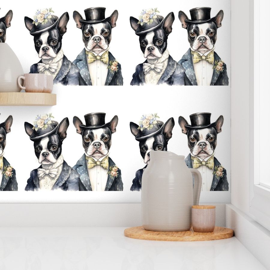 Boston Terrier Old West Couple man lady wife husband