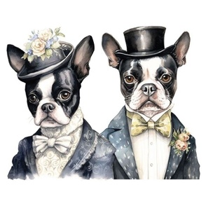 Boston Terrier Old West Couple man lady wife husband