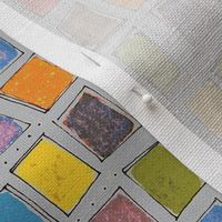 watercolor paint chip grid on gray