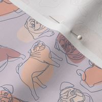 Small scale- continuous line art - pugs - lilac