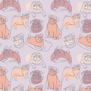 Small scale- continuous line art - pugs - lilac