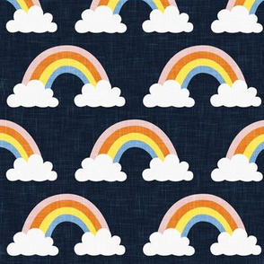 rainbows -  rainbows and clouds - pink and blue on navy - LAD20