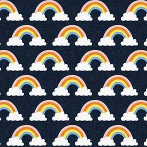 (small scale) rainbows -  rainbows and clouds - pink and blue on navy - LAD20