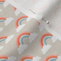 (small scale) rainbows -  rainbows and clouds - peach on beige - LAD20