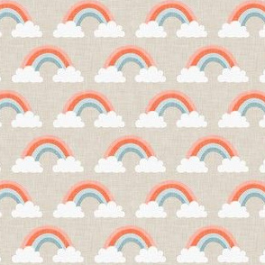 (small scale) rainbows -  rainbows and clouds - peach on beige - LAD20