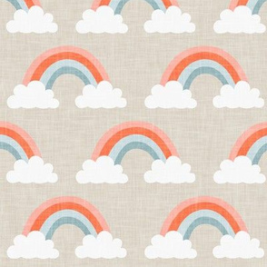 rainbows -  rainbows and clouds - peach on beige - LAD20