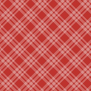 Diagonal Weave Feedsack Plaid in Red + White