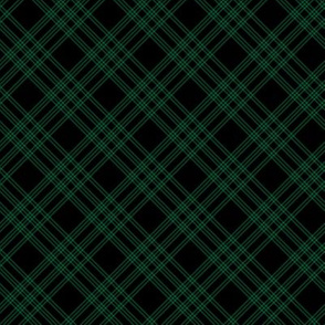 Diagonal Weave Feedsack Plaid in Black + Emerald Green