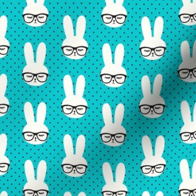 (small scale) bunny with glasses - teal polka C20BS