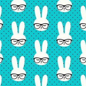 (small scale) bunny with glasses - teal polka C20BS