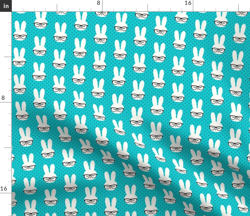 (small scale) bunny with glasses - teal polka C20BS