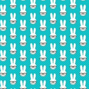 (micro scale) bunny with glasses - teal polka C20BS