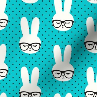 bunny with glasses - teal polka C20BS