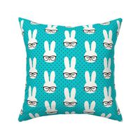 bunny with glasses - teal polka C20BS