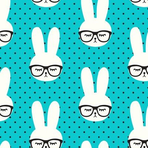 bunny with glasses - teal polka C20BS