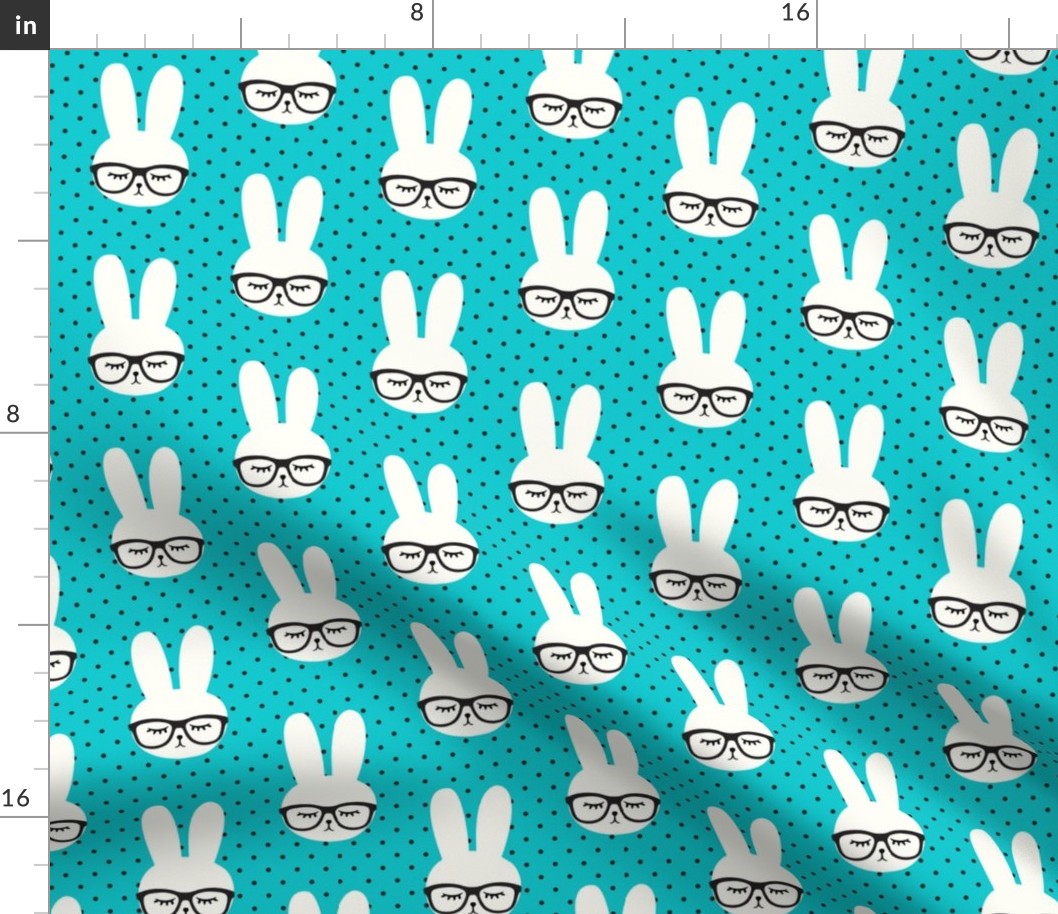 bunny with glasses - teal polka C20BS