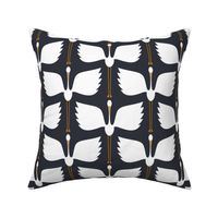 Cranes Take Flight - Pure White on Navy