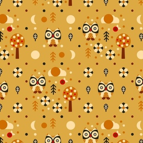 Yellow Owls Small Pattern