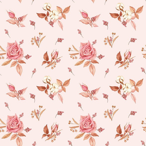 Roses and cotton compositions (on light pink)