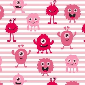 Pink Monsters Repeat Pattern - Pink Stripes Without Hearts