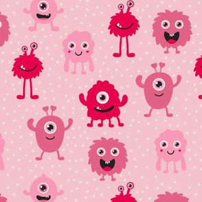 Pink Monsters Repeat Pattern - Pink with spots