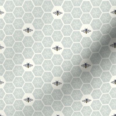 Stitched Bees & Honeycomb - Light Blue - Small