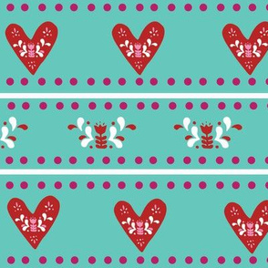  Large Scale Scandinavian Heart  Valentine repeat on teal