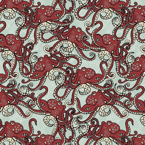 Octopus Mash-Up - Red, Aqua - Medium