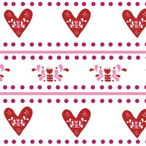 Large Scale Scandinavian Heart Valentine repeat on white