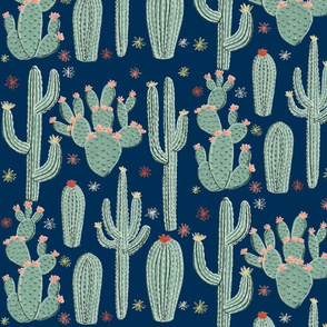 AZ Cacti - Blooming on Midnight Blue
