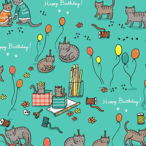 Cat Birthday Party teal (large)