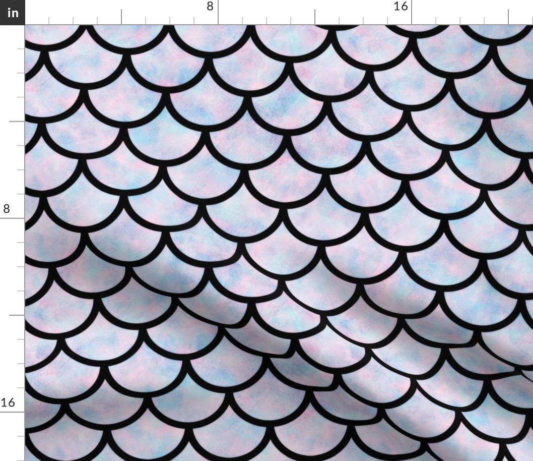 Large "Cotton Candy" Color Watercolor Mermaid Scales in Black