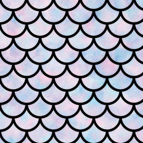 "Cotton Candy" Color Watercolor Mermaid Scales in Black