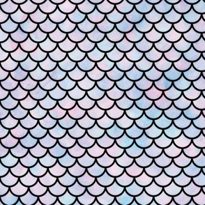 Small "Cotton Candy" Color Watercolor Mermaid Scales in Black