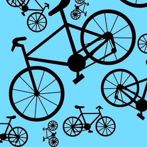 Larger Black Bicycles Blue Background