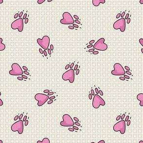  Hand drawn cute pink puppy dog paw with claw seamless pattern. 