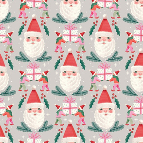Christmas Santa and Elves Present Prep  - Light Grey