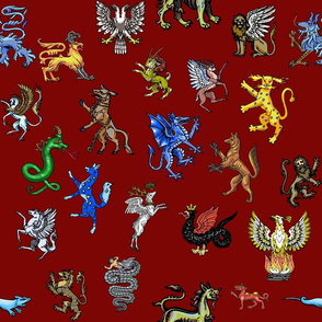 Heraldic Animals Straight Large deep red