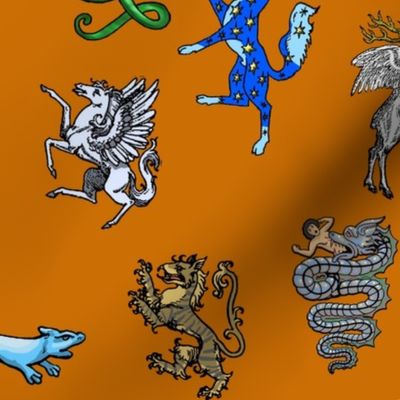 Heraldic Animals Straight Large orange